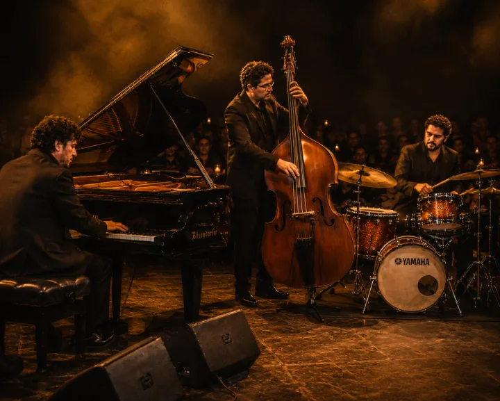 Trío de piano bajo y batería para eventos